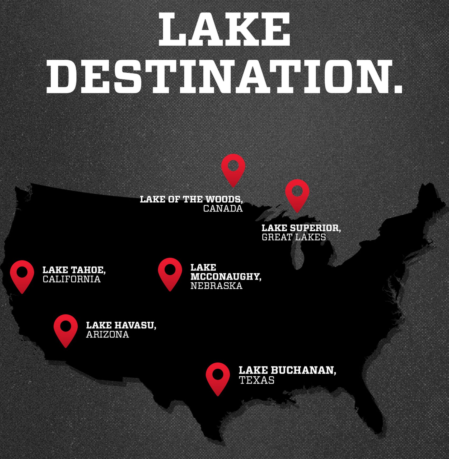 Map of lakes on a US map
