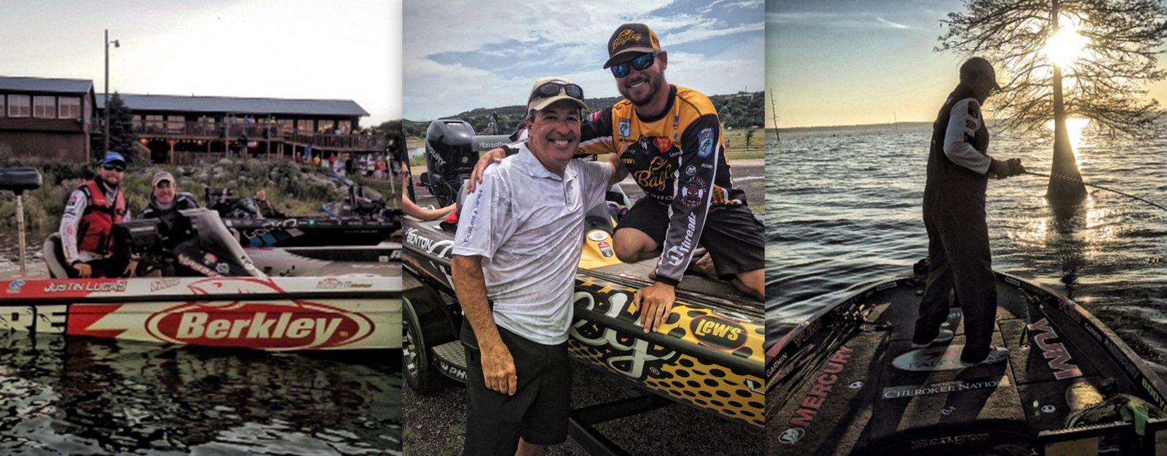 Angler and a marshal smiling in a bass boat